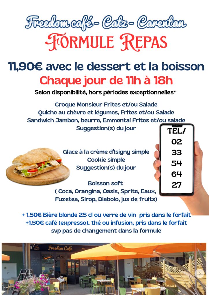 Menu Formule repas freedom café