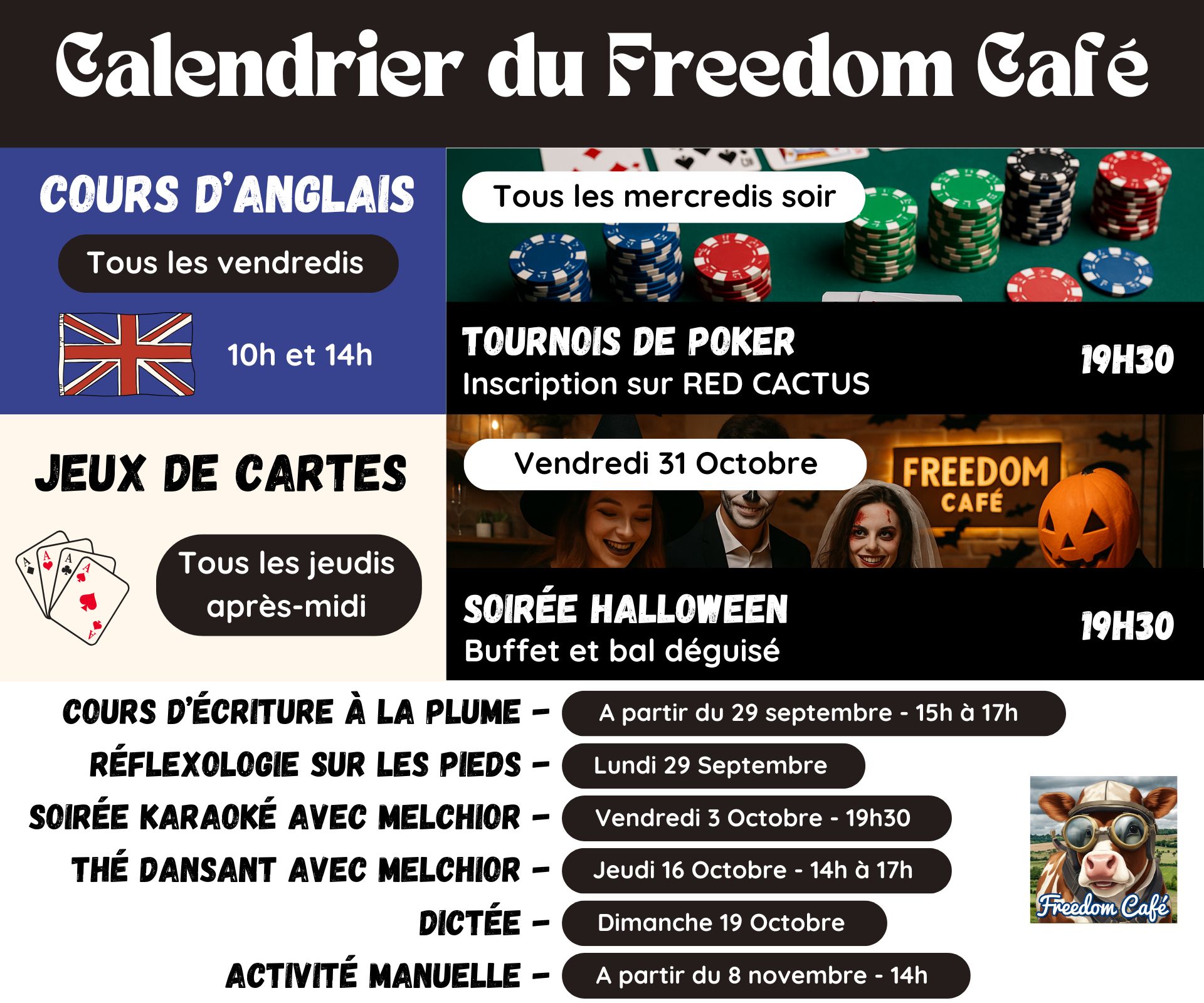 Calendrier des évènements du freedom café